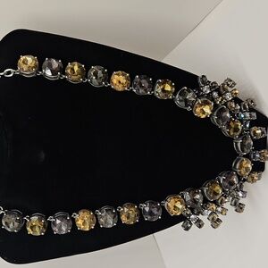 Ann Taylor Necklace Statement Flower Look Brown Tones Clear Rhinestones Silver